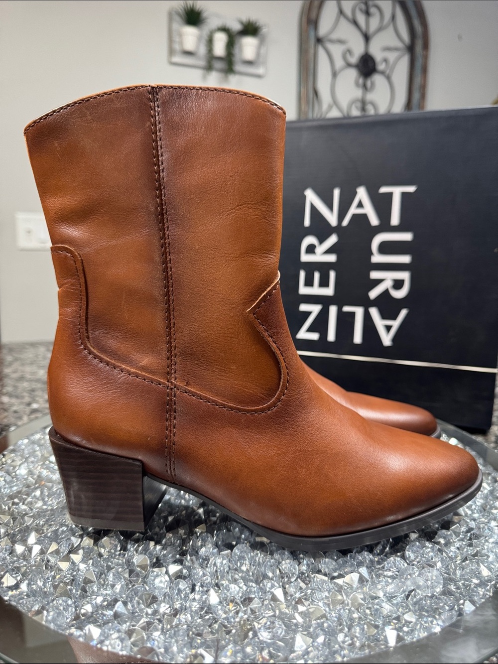Naturalizer Gaby Cider Spice Leather Mid-Calf ankle Block Heel Booties NEW 6.5